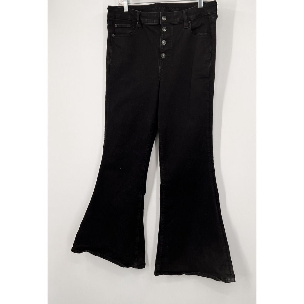 American Eagle Jeans Women 16 Black Hi Rise Festival Flare Next Level Stretch - Picture 5 of 12